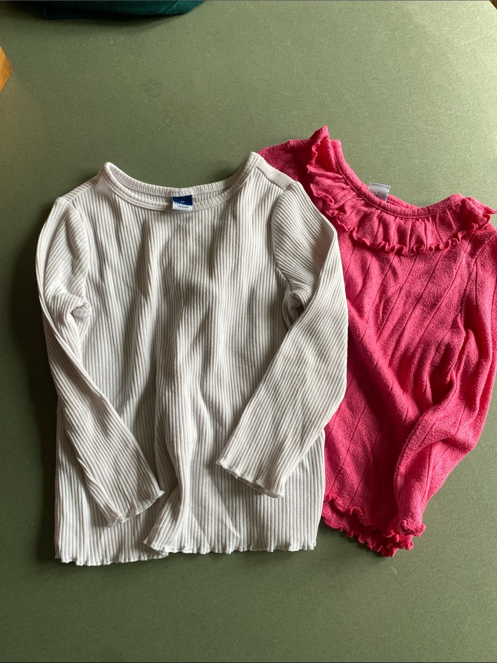 Old Navy Girls Long Sleeve Ribbed Tops in White and Hot Pink